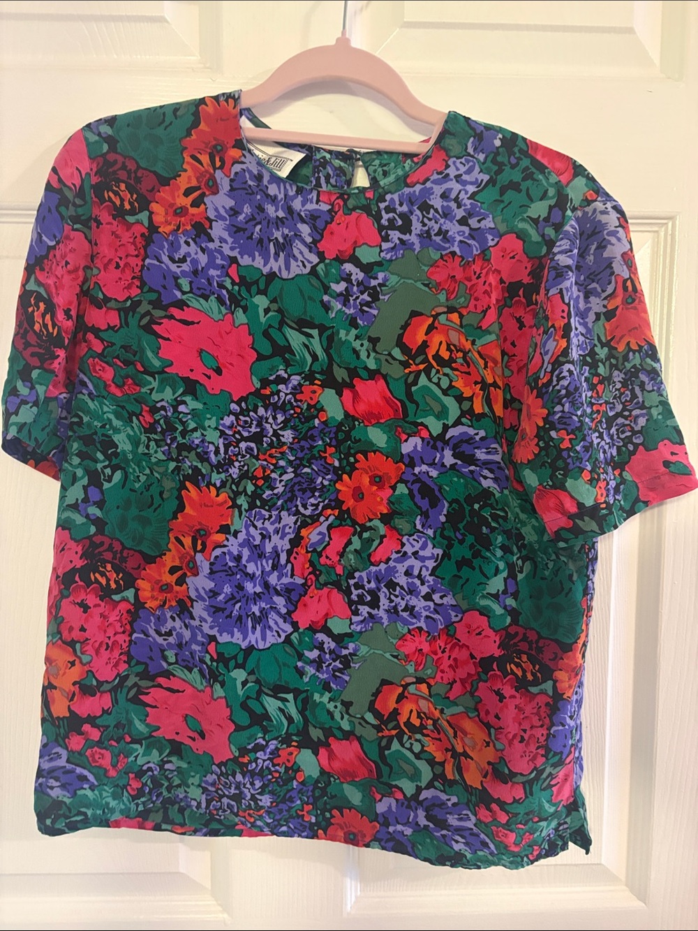 Bright Floral Short-Sleeve Blouse in Multi-Color - Unbranded